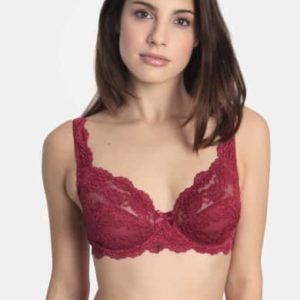 Sassa 24660 - Celočipková podprsenka s kosticami z kolekcie FASHION modelu Classic Lace. Košíček má štýlovú gumičku na dekolte, jemný tyl na spodku, a čipka pokrýva aj ramienka. Elegantná červená mašlička zdobí stred. Predná i zadná časť obvodu je celočipková, inšpirovaná jesennými farbami a ovocím.